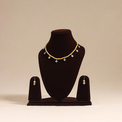 Yellow - german silver wooden beads necklace set 01