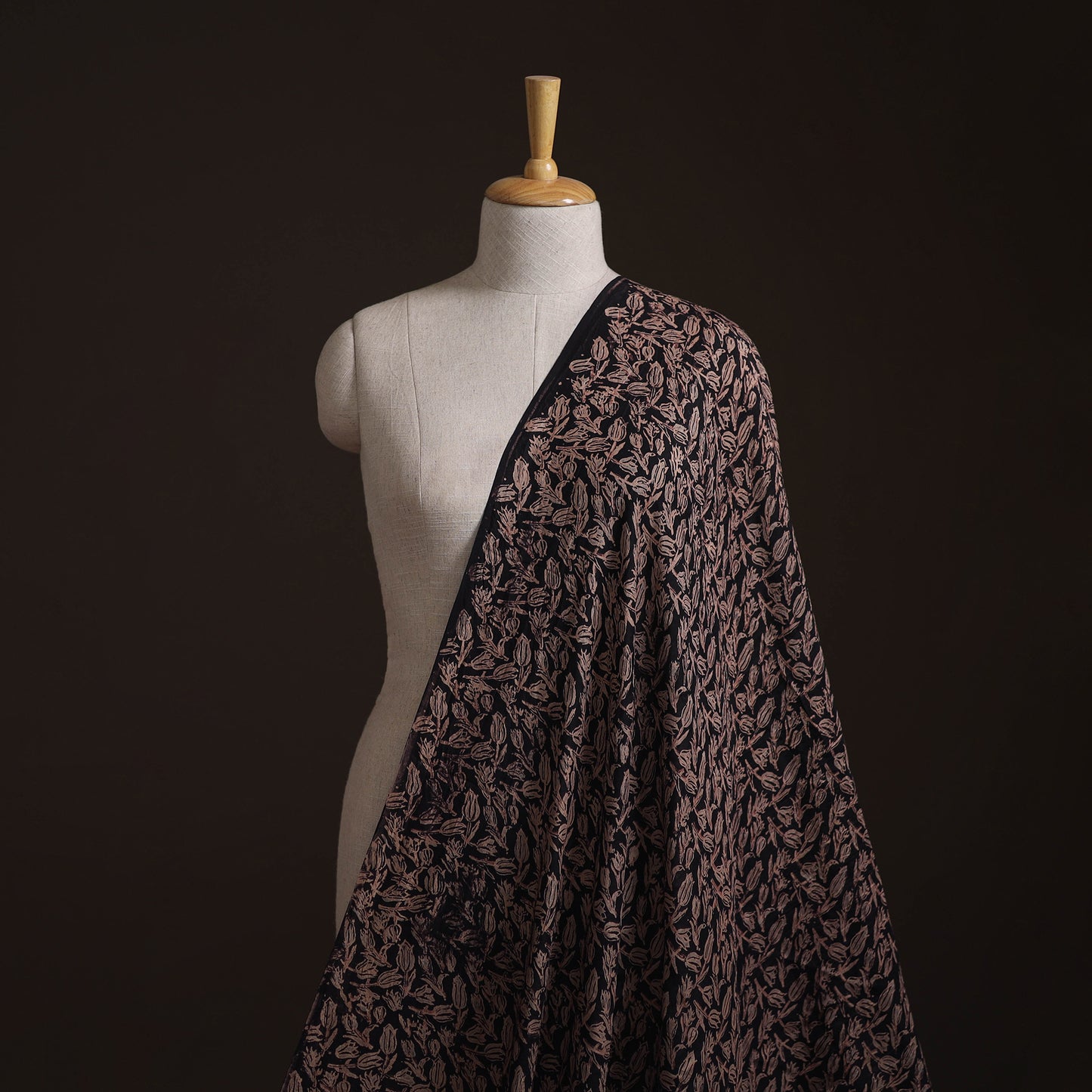 Ajrakh Hand Block Print Natural Dyed Handspun Handwoven Mulberry Silk Fabric 03