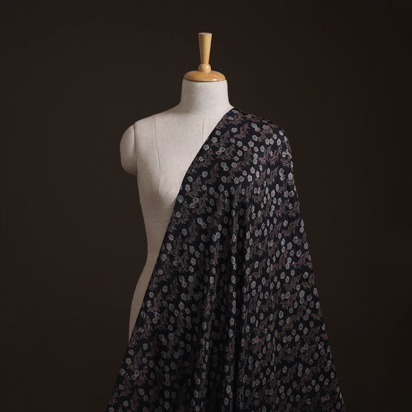 Ajrakh Hand Block Print Natural Dyed Handspun Handwoven Mulberry Silk Fabric 04