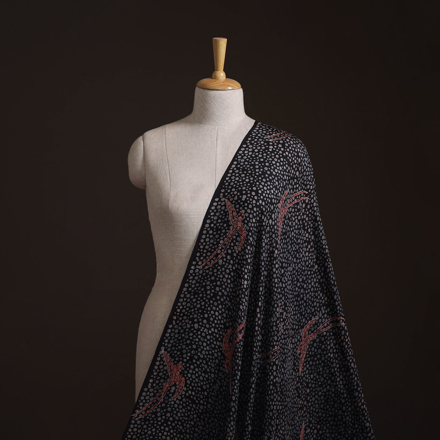 Ajrakh Hand Block Print Natural Dyed Handspun Handwoven Mulberry Silk Fabric 05