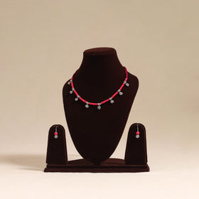 Red - german silver wooden beads necklace set 07