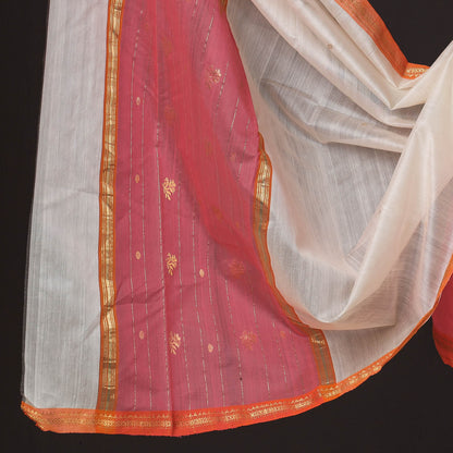 Pink - 3pc Chanderi Silk Handloom Nakshi Zari Suit Material Set