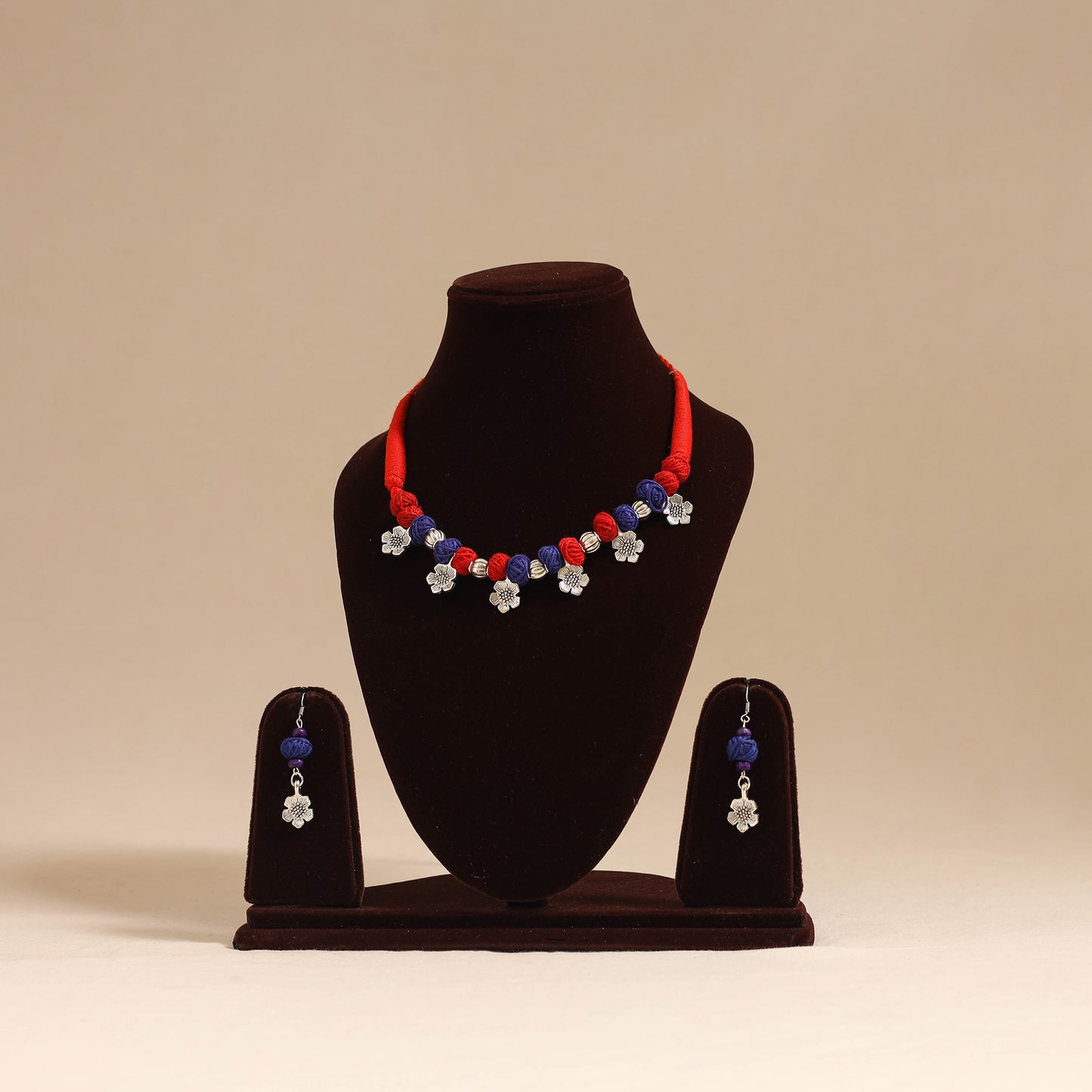 Red - navratri special! German silver thread beads necklace