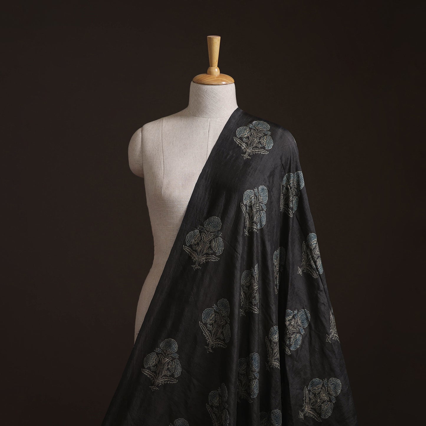 Ajrakh Hand Block Print Natural Dyed Handspun Handwoven Mulberry Silk Fabric  11