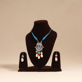 Blue - navratri special! German silver shell & thread beads