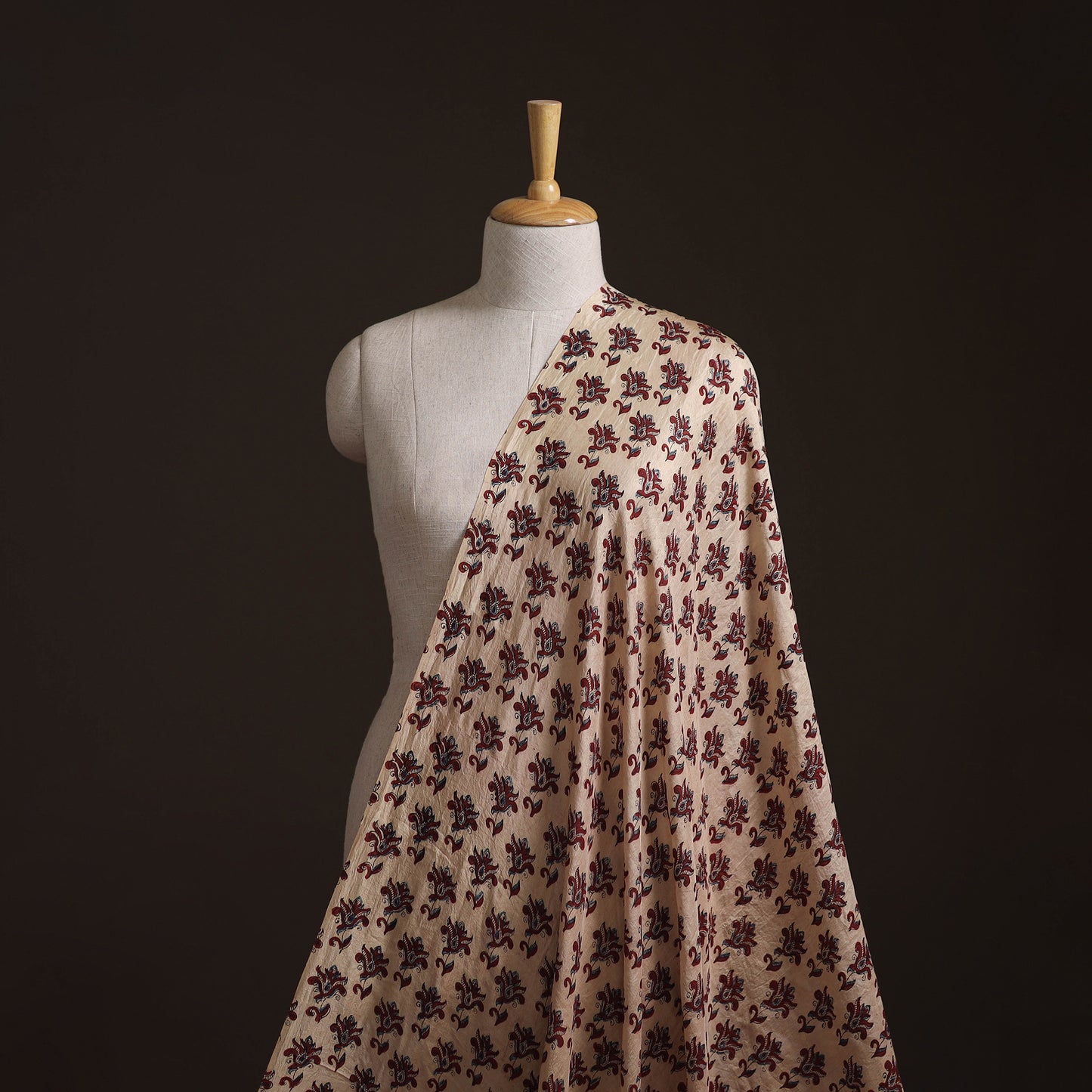 Ajrakh Hand Block Print Natural Dyed Handspun Handwoven Mulberry Silk Fabric  12