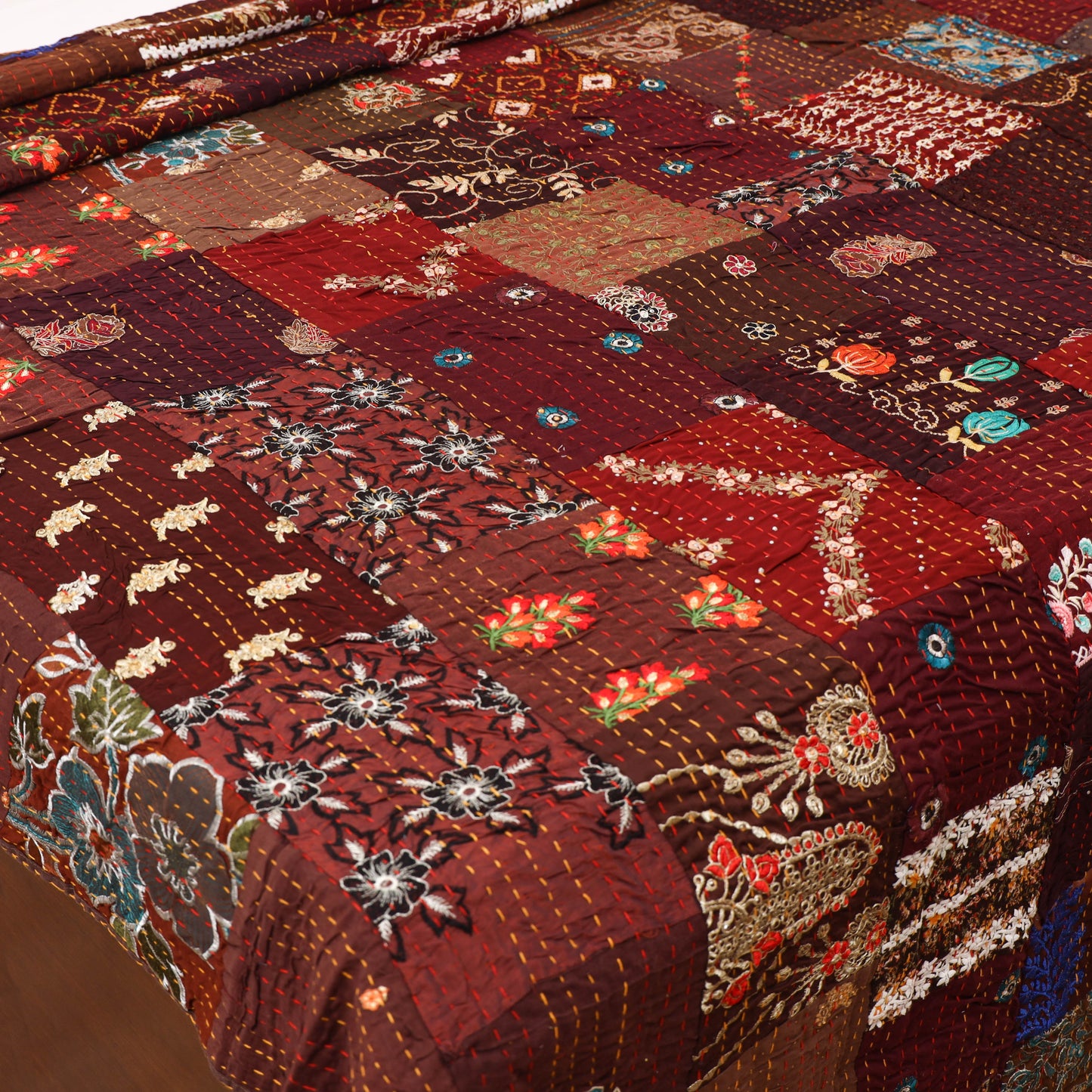 Brown - Khambadiya Tagai Patchwork Quilt / Gudri / Blanket 19