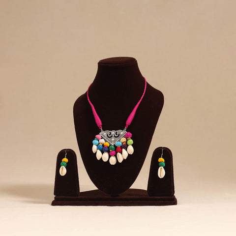 Pink - navratri special! German silver shell & thread beads