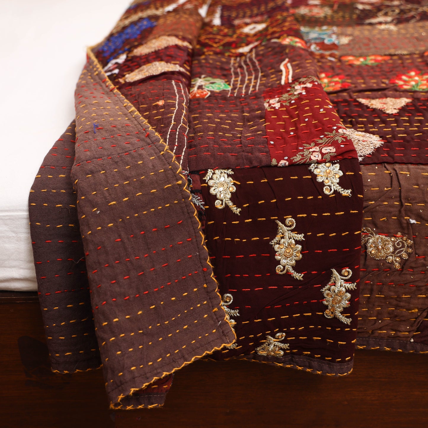Brown - Khambadiya Tagai Patchwork Quilt / Gudri / Blanket 19