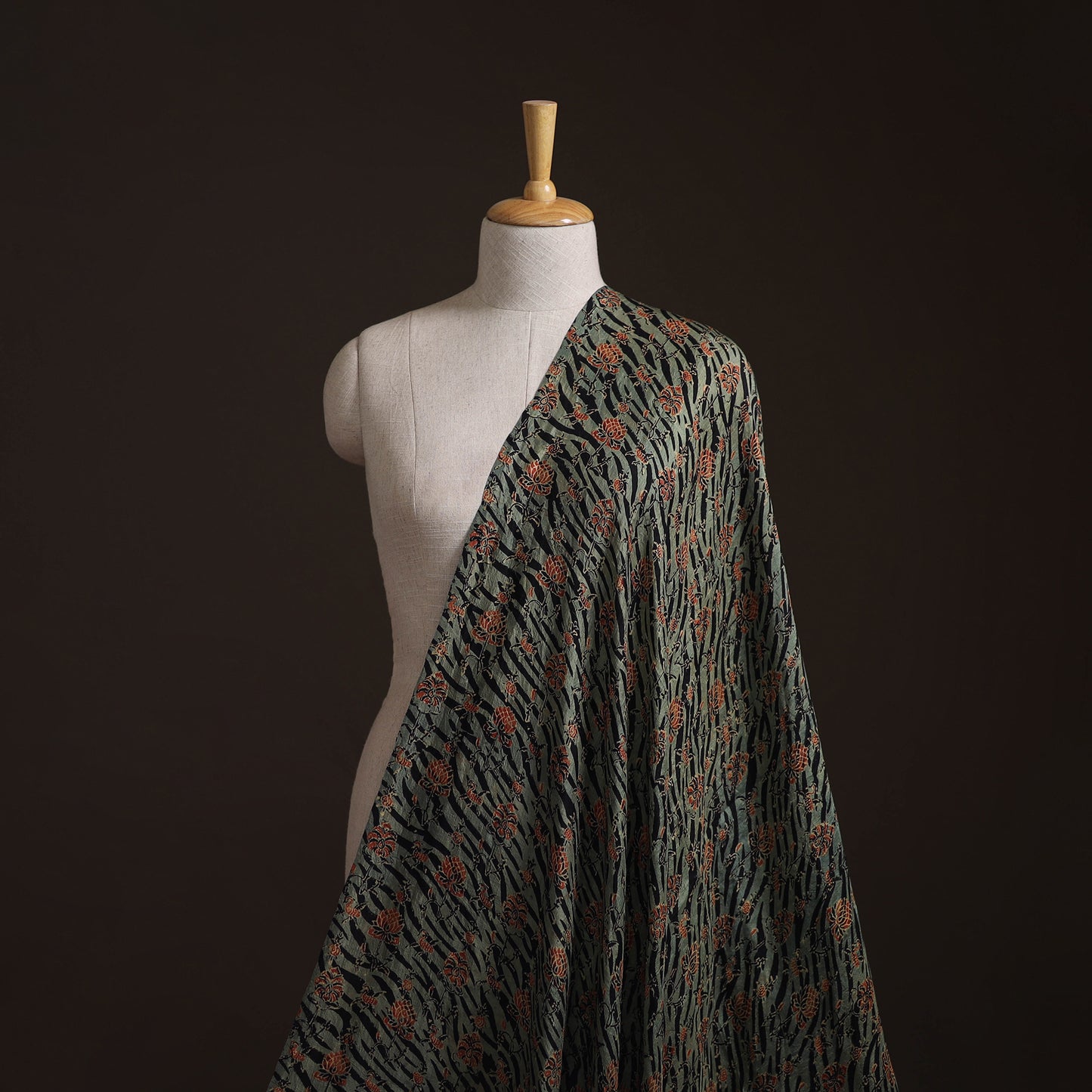 Ajrakh Hand Block Print Natural Dyed Handspun Handwoven Mulberry Silk Fabric  17