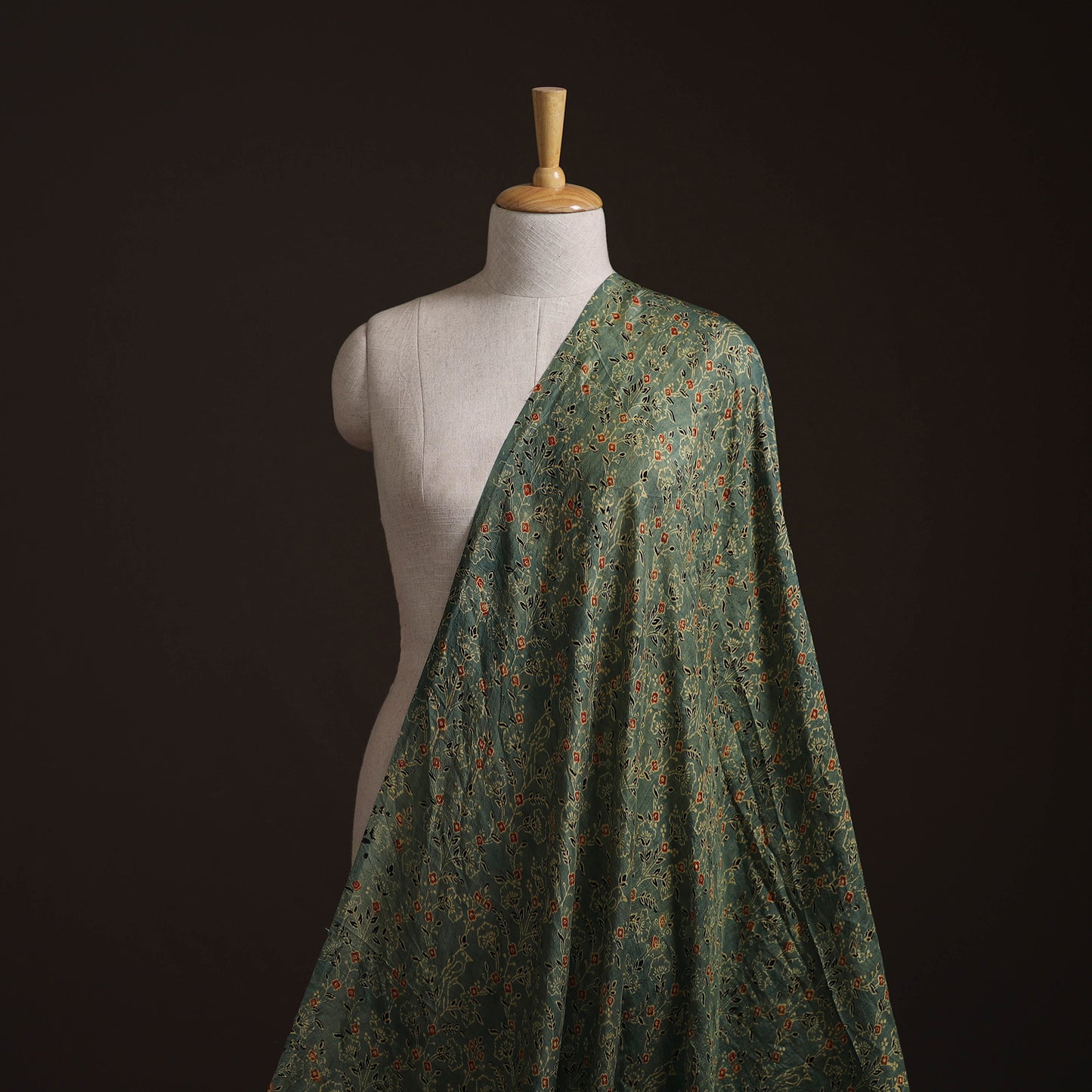 Ajrakh Hand Block Print Natural Dyed Handspun Handwoven Mulberry Silk Fabric 07