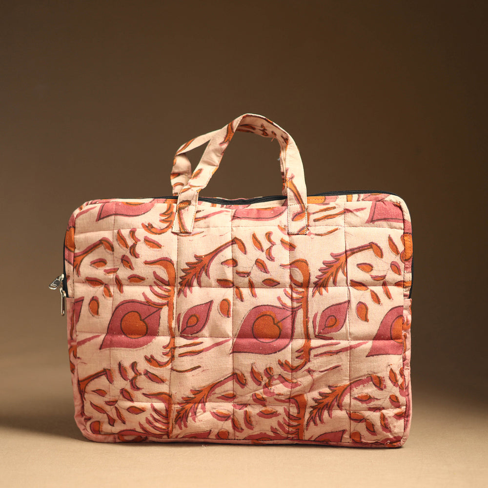 Peach - Handmade Quilted Cotton Laptop Bag (12 x 16 in) 11