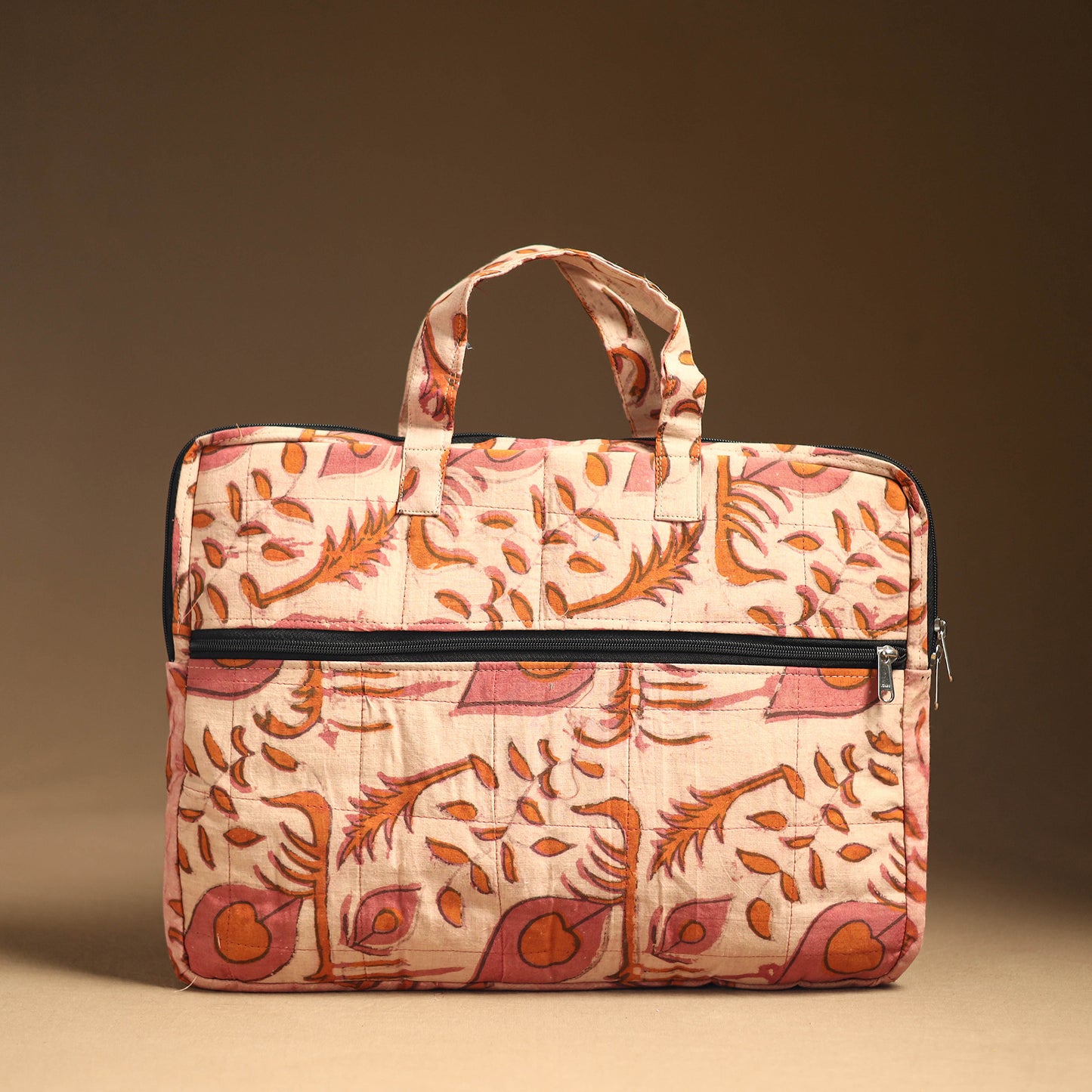 Peach - Handmade Quilted Cotton Laptop Bag (12 x 16 in) 11