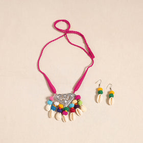 Pink - navratri special! German silver shell & thread beads