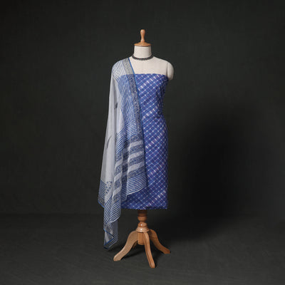 Leheriya Tie-Dye 2pc Cotton Unstitched Dress Material Kurta Set with Earrings 07
