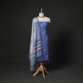 Leheriya Tie-Dye 2pc Cotton Unstitched Dress Material Kurta Set with Earrings 07