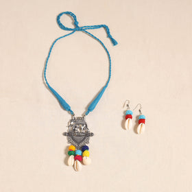 Blue - navratri special! German silver shell & thread beads