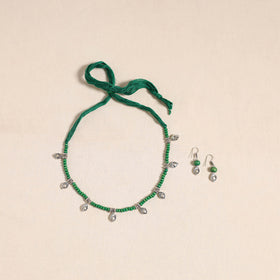 Green - german silver wooden beads necklace set 09