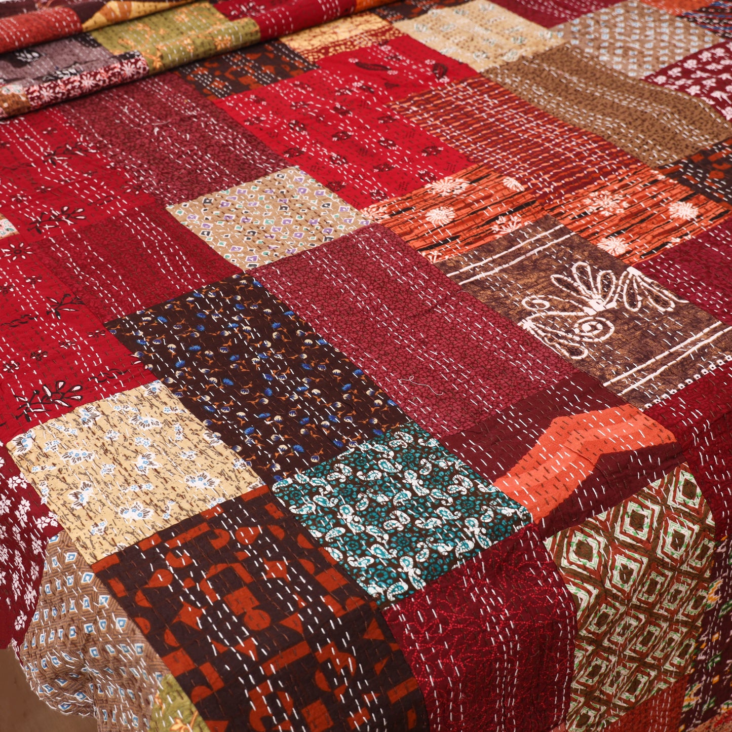 Maroon - Khambadiya Tagai Patchwork Quilt / Gudri / Blanket 24