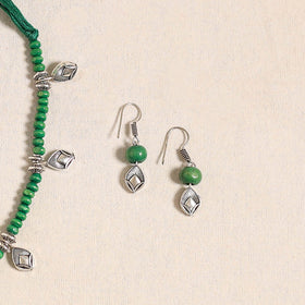 Green - german silver wooden beads necklace set 09
