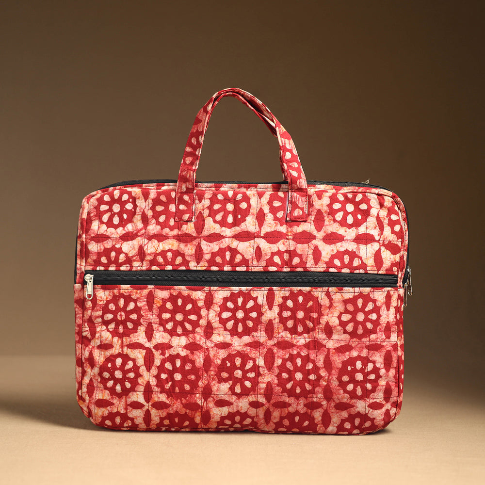 Red - Handmade Quilted Cotton Laptop Bag (12 x 16 in) 24