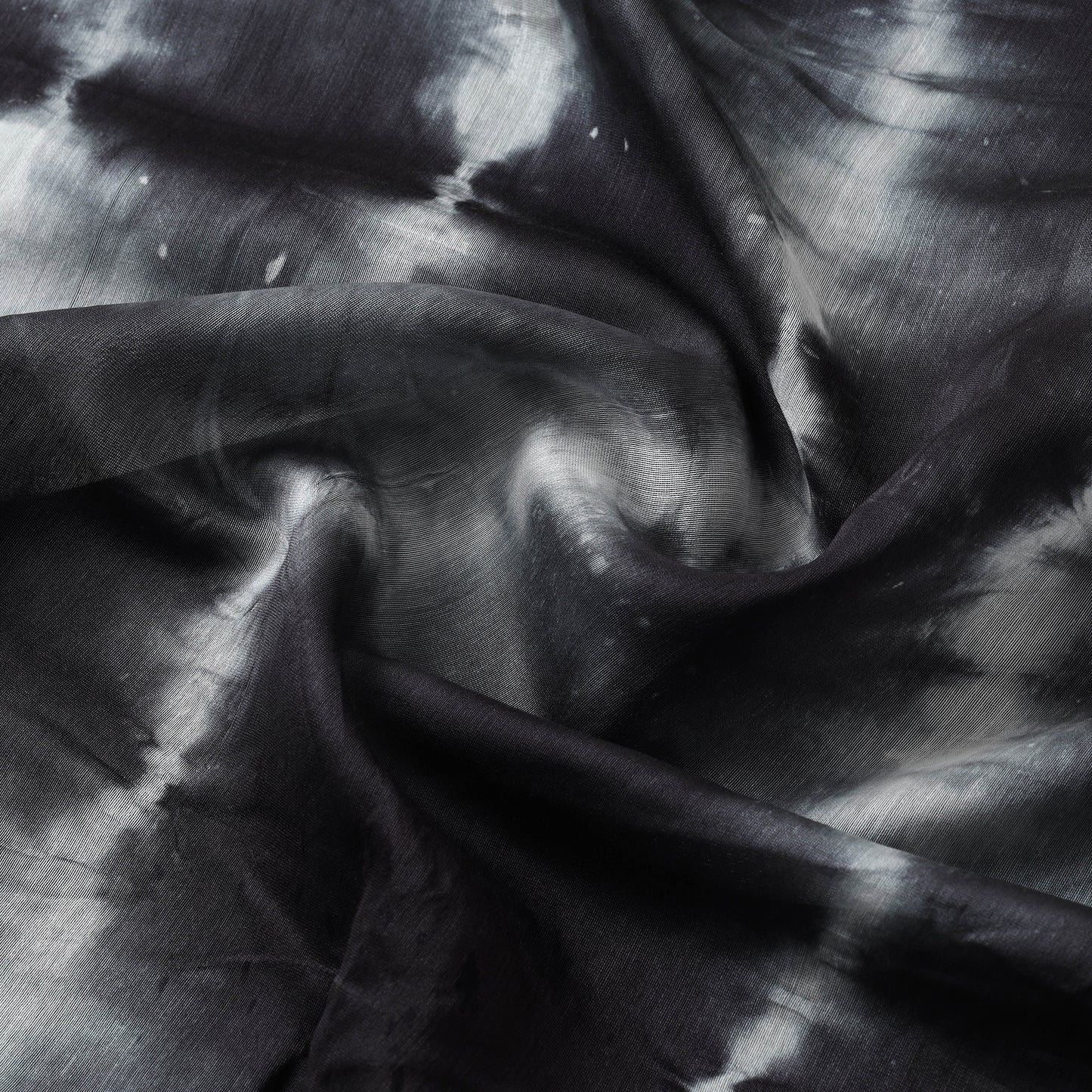 Black - Shibori Tie-Dye Chanderi Silk Handloom Fabric