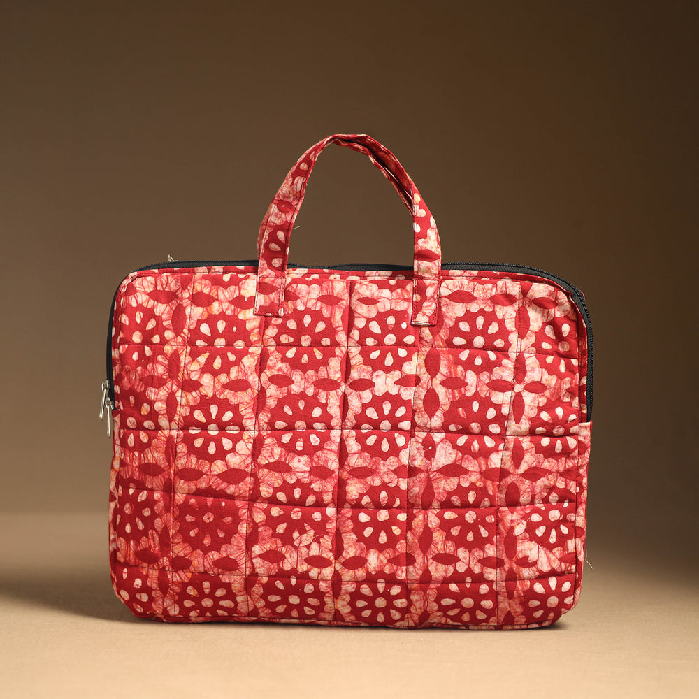 Red - Handmade Quilted Cotton Laptop Bag (12 x 16 in) 24