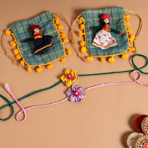  Handmade Fabric Flower Jute Rakhi (Set of 2)