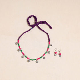 Pink - german silver wooden beads necklace set 05