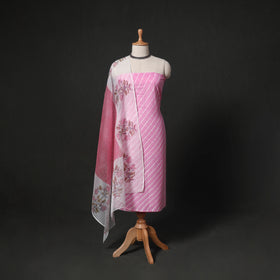 Leheriya Tie-Dye 2pc Cotton Unstitched Dress Material Kurta Set with Earrings 10