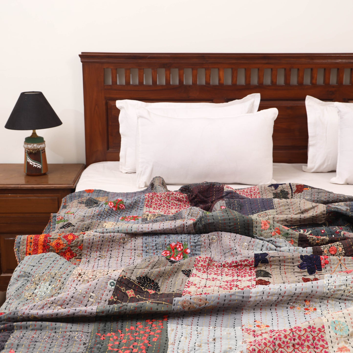Grey - Khambadiya Tagai Patchwork Quilt / Gudri / Blanket 26