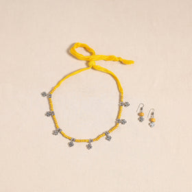 Yellow - german silver wooden beads necklace set 01