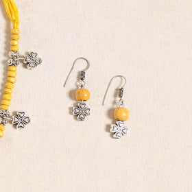 Yellow - german silver wooden beads necklace set 01