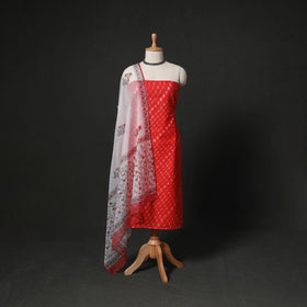 Leheriya Tie-Dye 2pc Cotton Unstitched Dress Material Kurta Set with Earrings 11