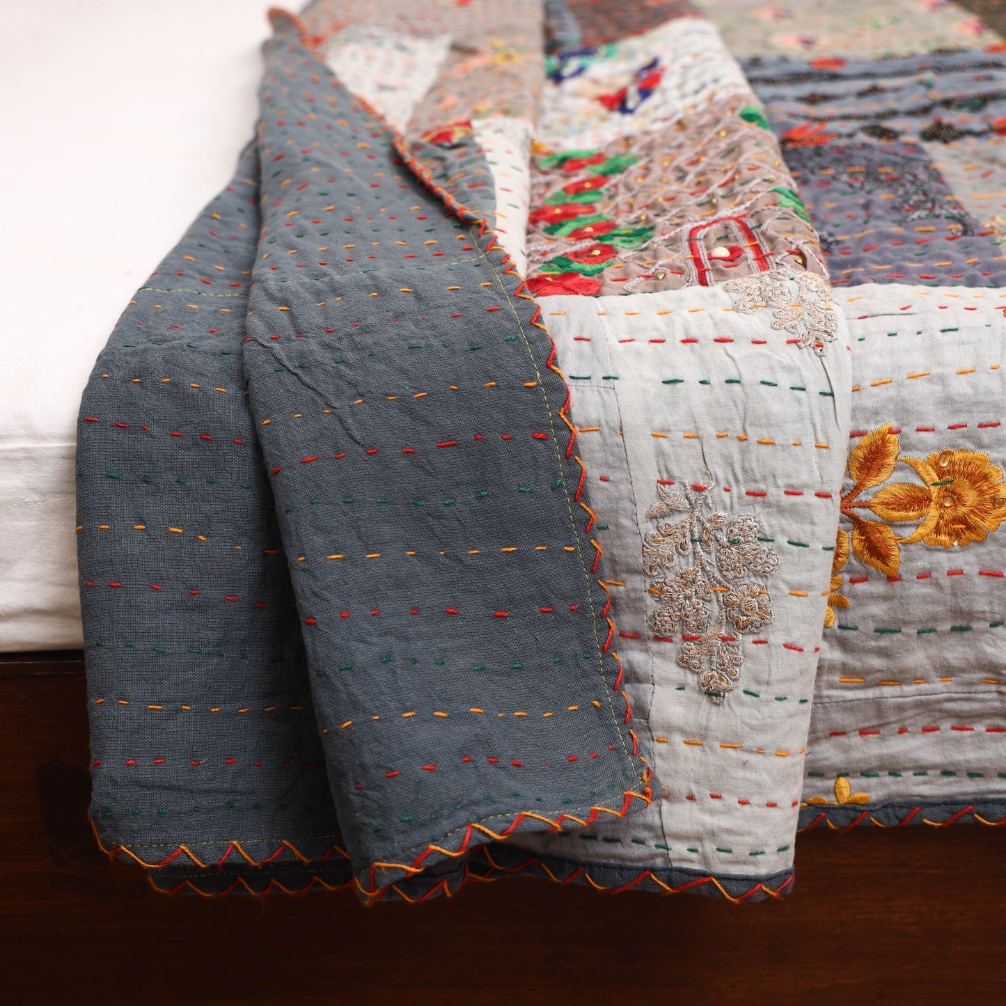 Grey - Khambadiya Tagai Patchwork Quilt / Gudri / Blanket 28