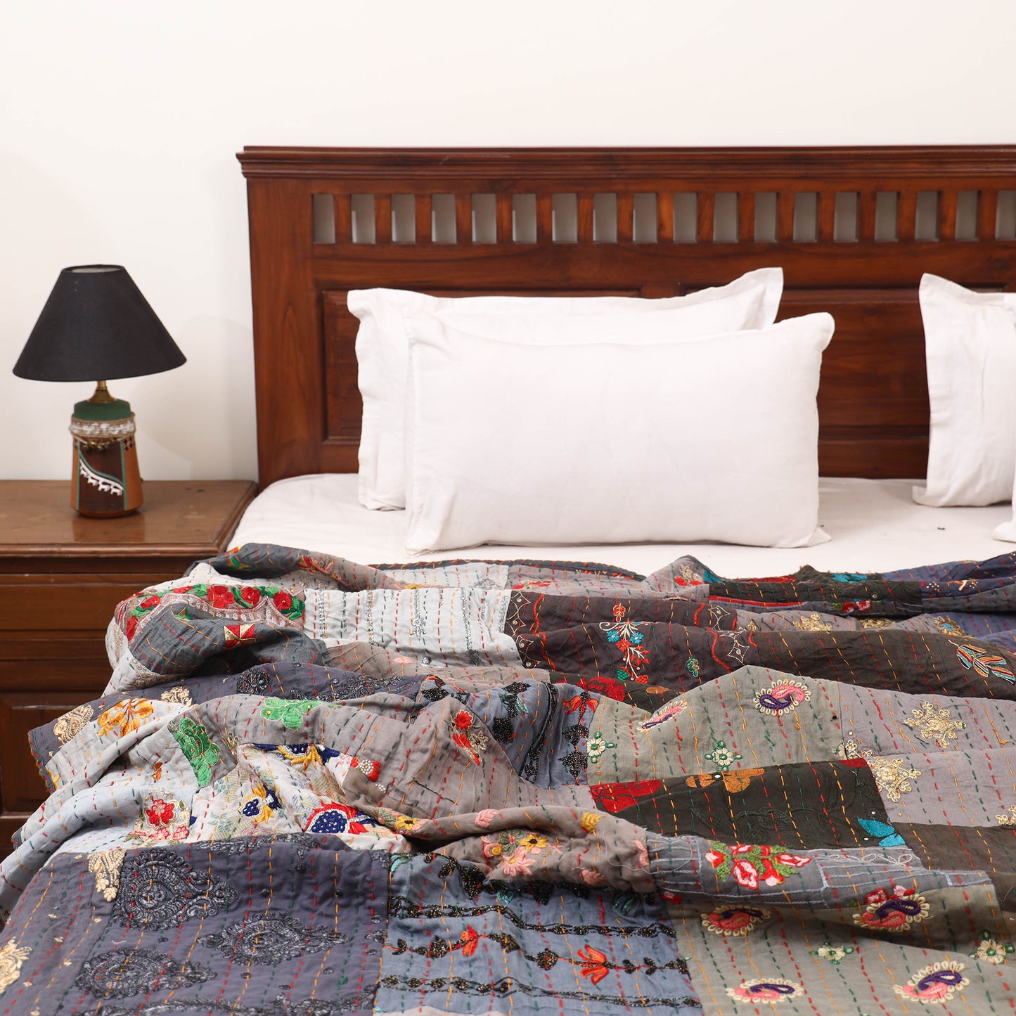 Grey - Khambadiya Tagai Patchwork Quilt / Gudri / Blanket 28