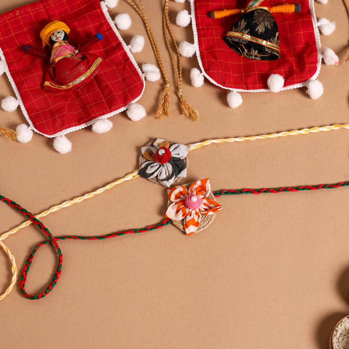 Buy Handmade Fabric Flower Jute Rakhi (Set of 2) – iTokri आई.टोकरी