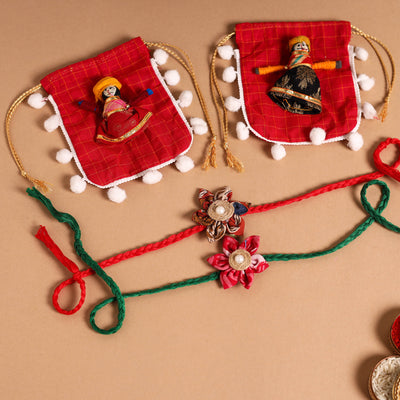  Handmade Fabric Flower Jute Rakhi (Set of 2)