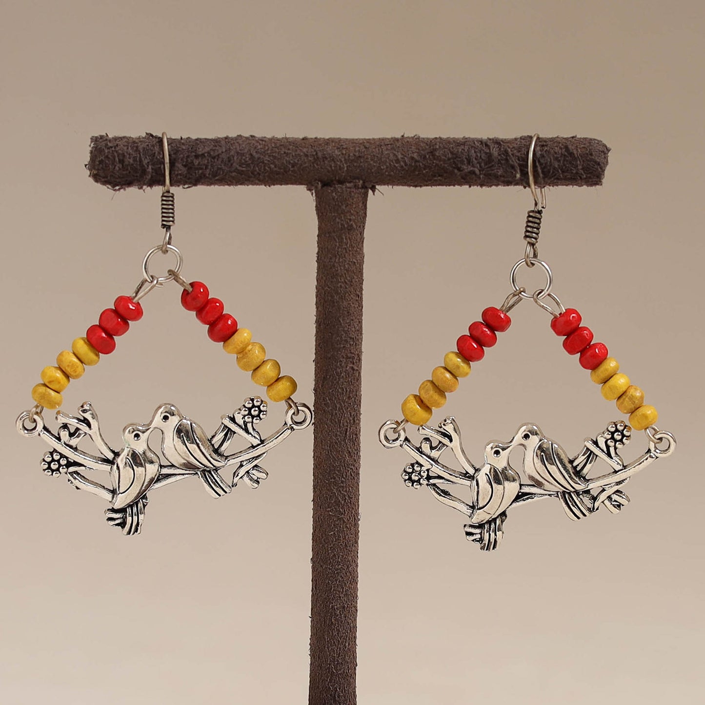 Multicolor - vanya wooden beads earrings with german silver