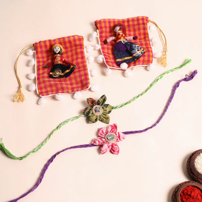  Handmade Fabric Flower Rakhi (Set of 2)