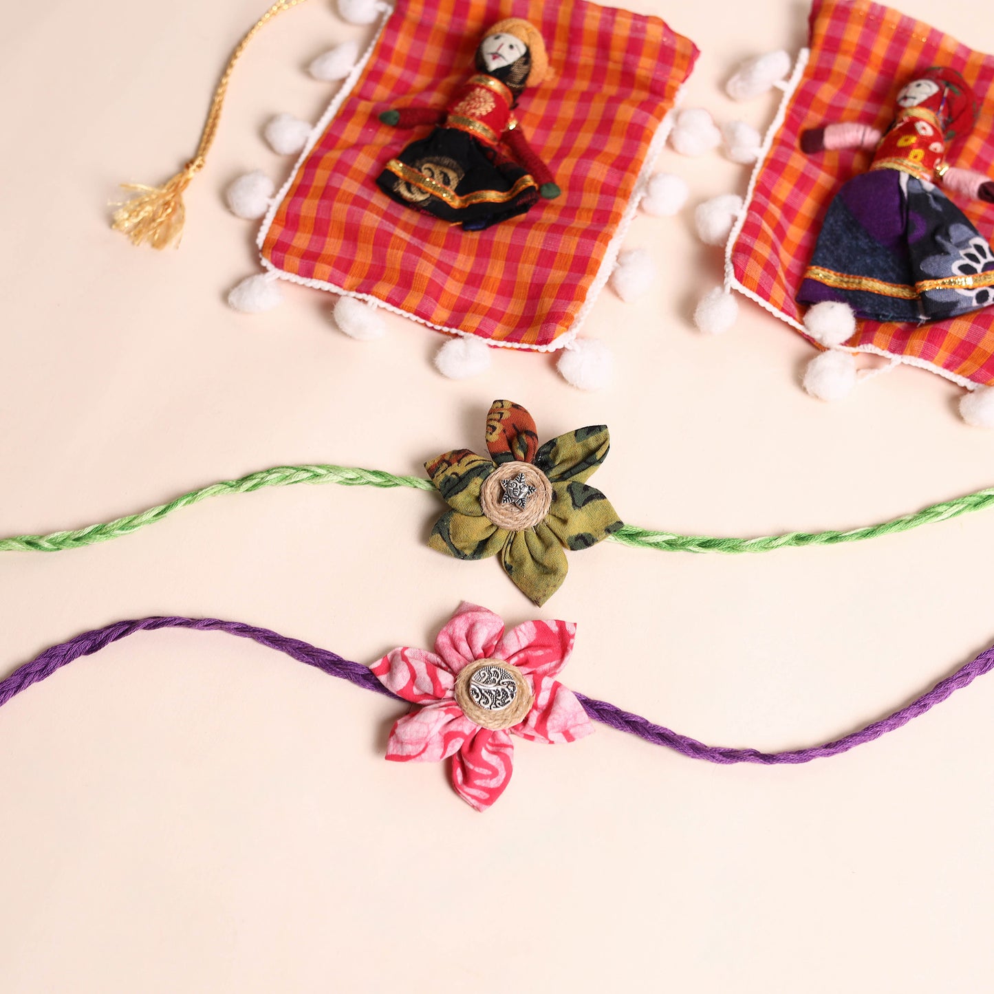  Handmade Fabric Flower Rakhi (Set of 2)