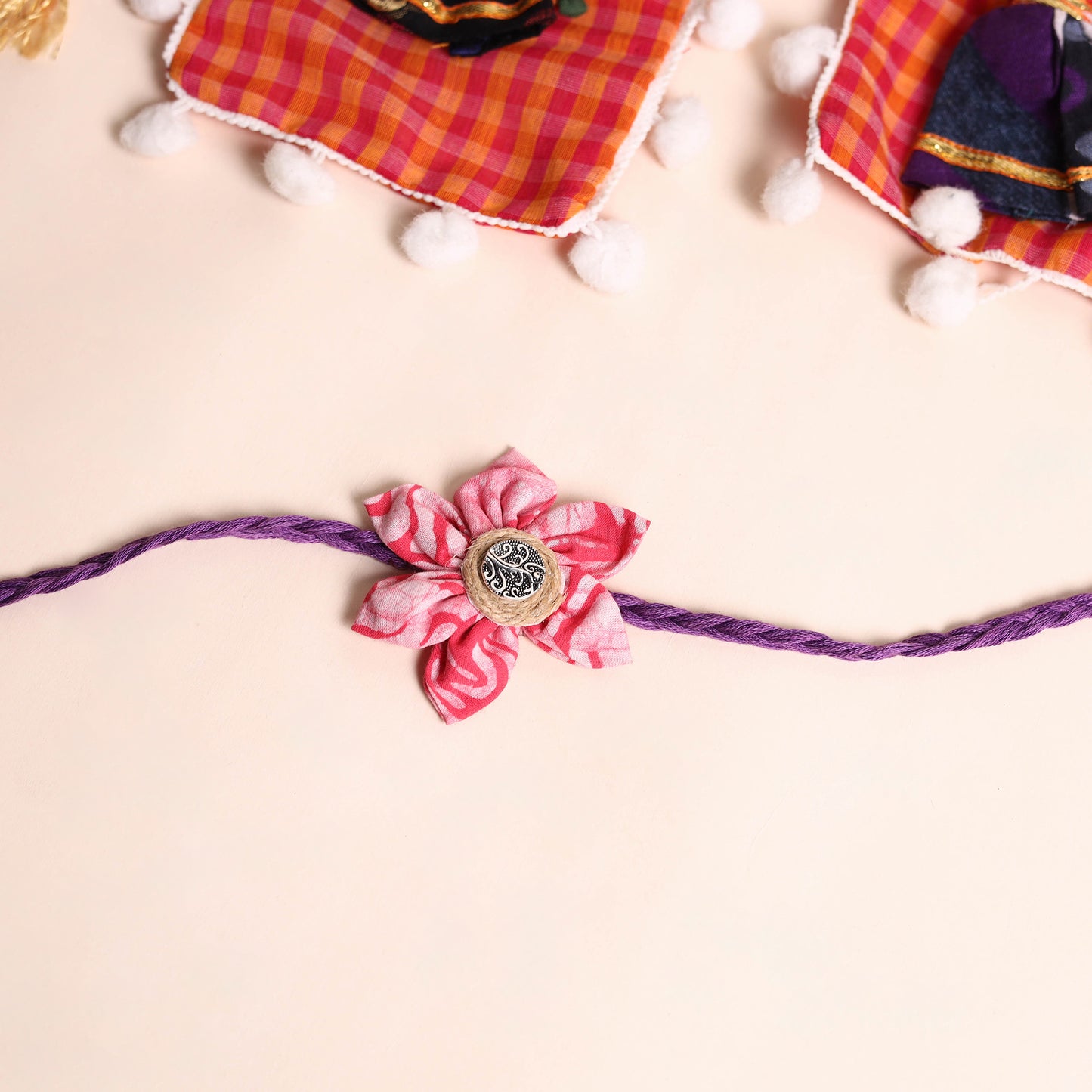  Handmade Fabric Flower Rakhi (Set of 2)