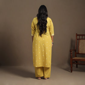 Yellow Cotton Jacquard Kurta Set (Set of 2)