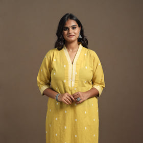 Yellow Cotton Jacquard Kurta Set (Set of 2)