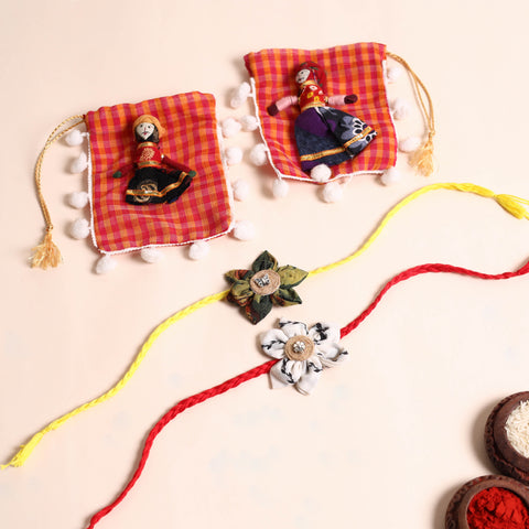  Handmade Fabric Flower Rakhi (Set of 2)