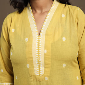 Yellow Cotton Jacquard Kurta Set (Set of 2)