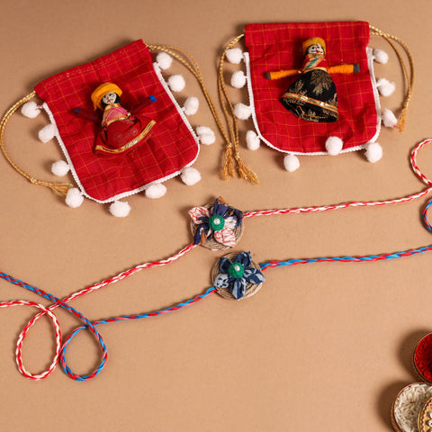  Handmade Fabric Flower Jute Rakhi (Set of 2)