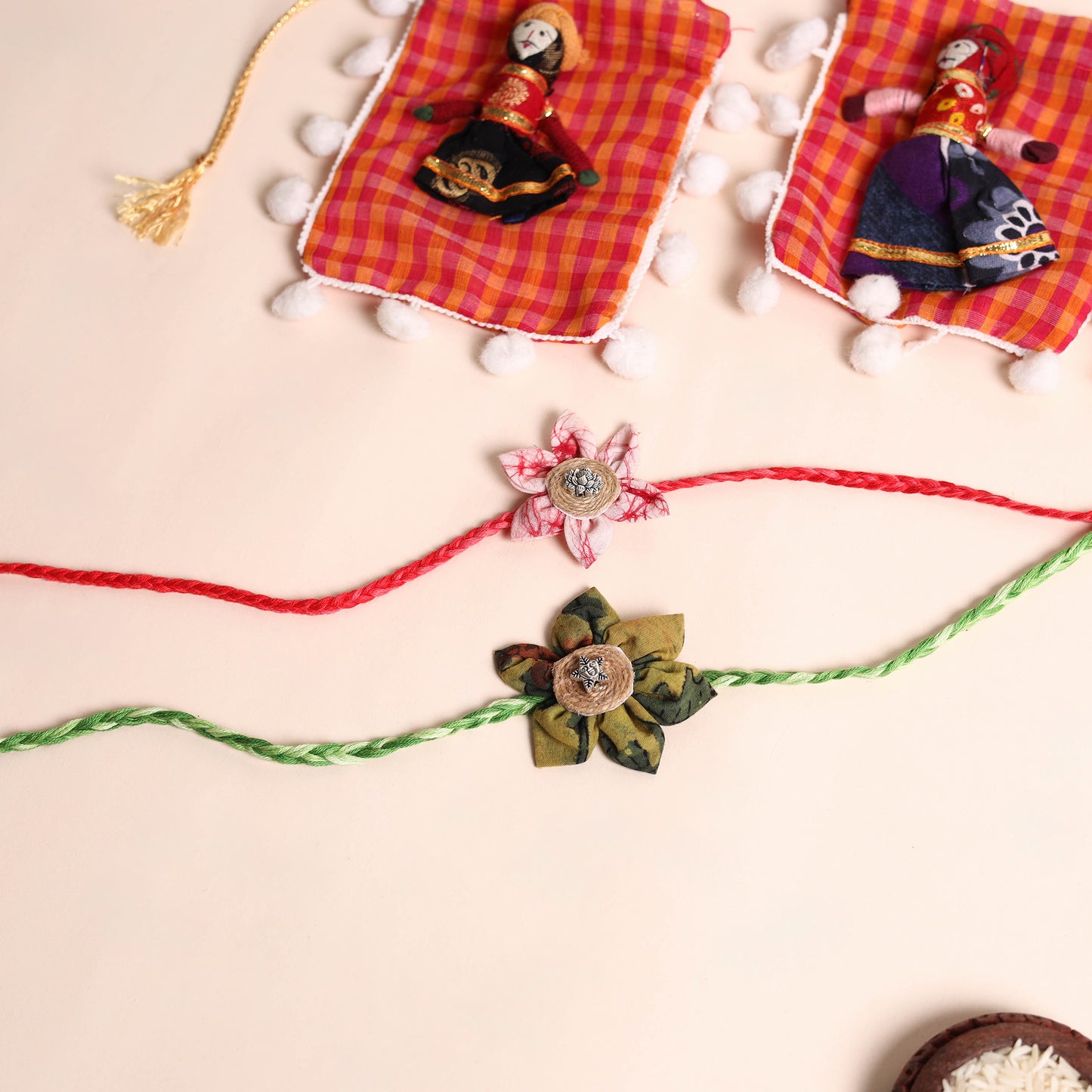  Handmade Fabric Flower Rakhi (Set of 2)