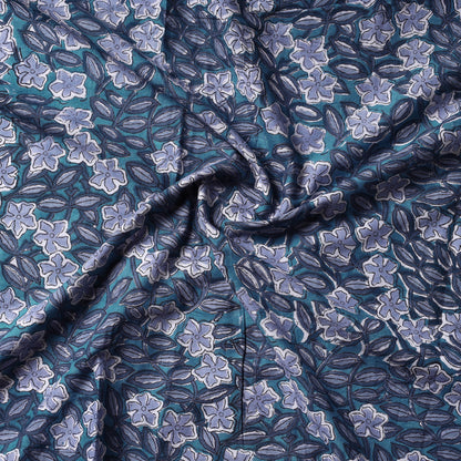 Blue - Sanganeri Block Printed Cotton Precut Fabric (2.5 meter)