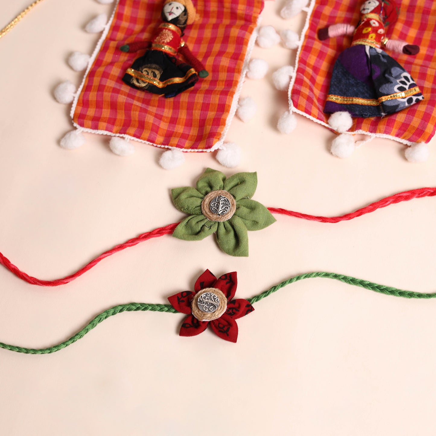  Handmade Fabric Flower Rakhi (Set of 2)